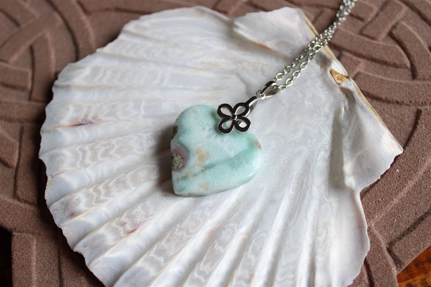 Collier cœur de larimar République Dominicaine - Aurore Lune 