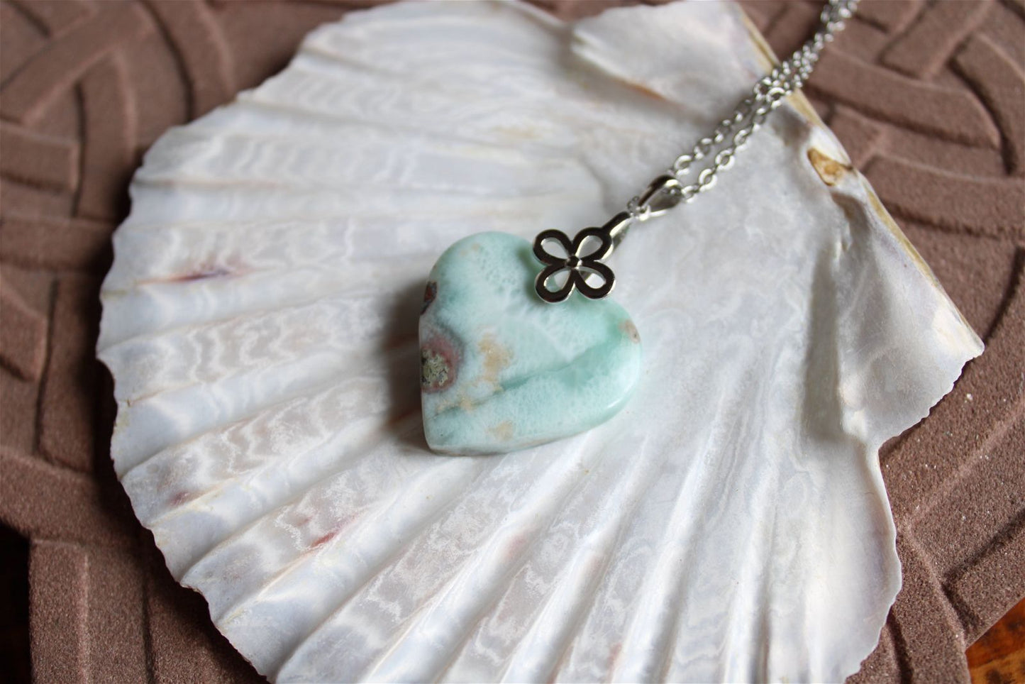 Collier cœur de larimar République Dominicaine - Aurore Lune 