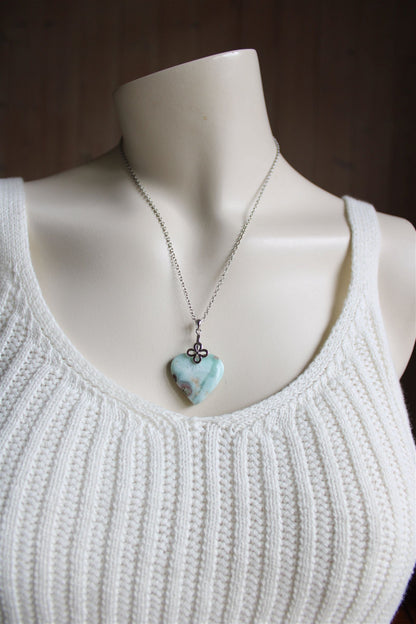 Collier cœur de larimar République Dominicaine - Aurore Lune 