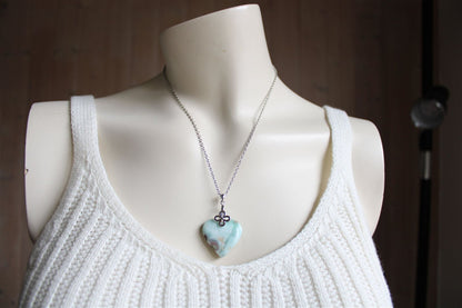 Collier cœur de larimar République Dominicaine - Aurore Lune 