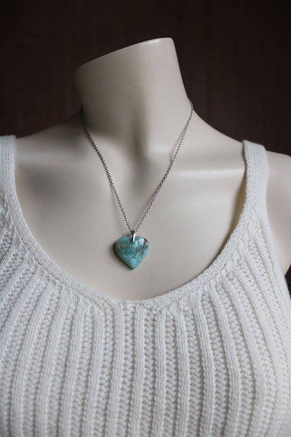 Collier cœur de larimar République Dominicaine - Aurore Lune 