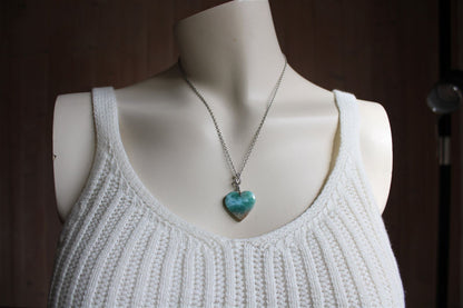 Collier cœur de larimar République Dominicaine - Aurore Lune 