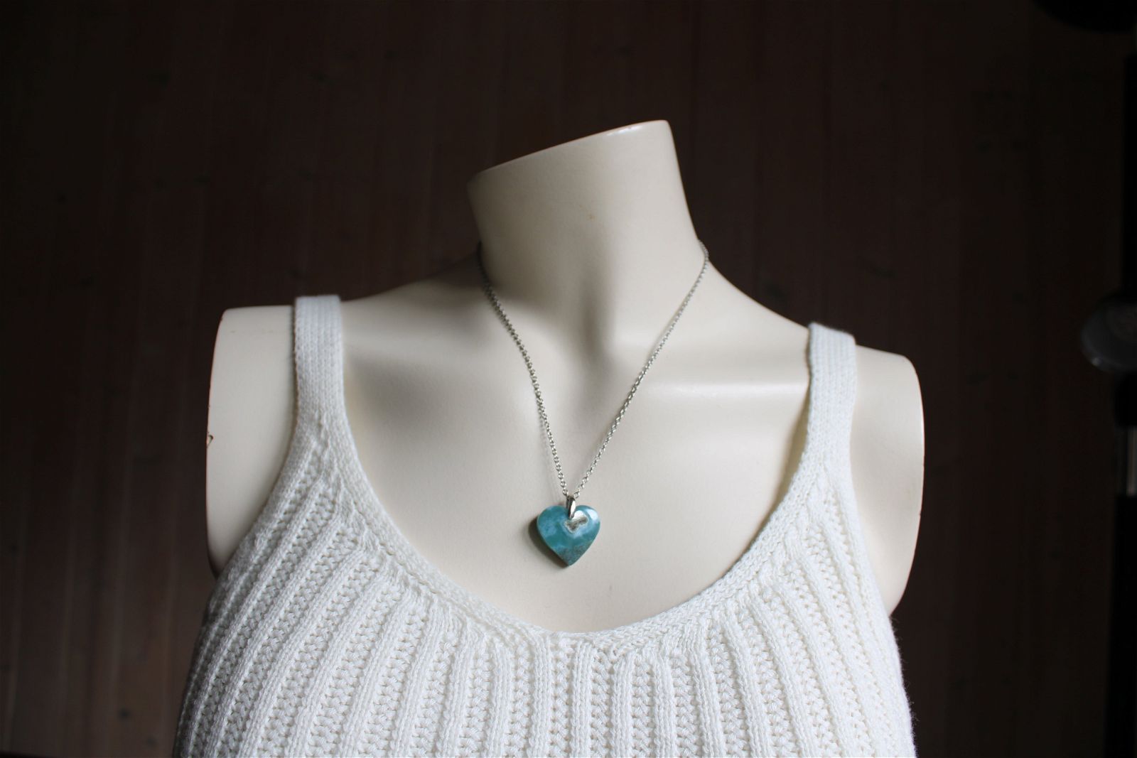 Collier cœur de larimar République Dominicaine - Aurore Lune 