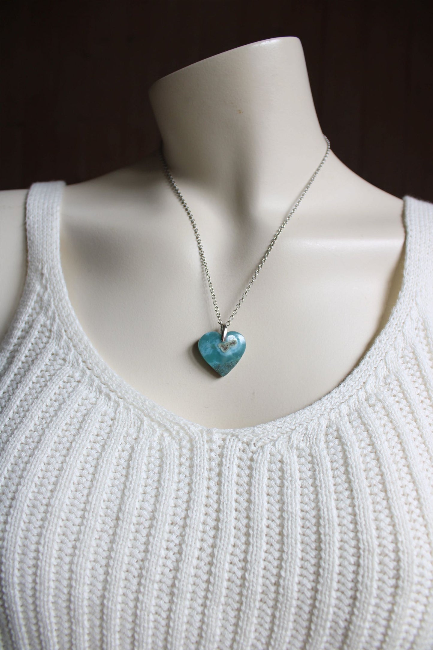 Collier cœur de larimar République Dominicaine - Aurore Lune 