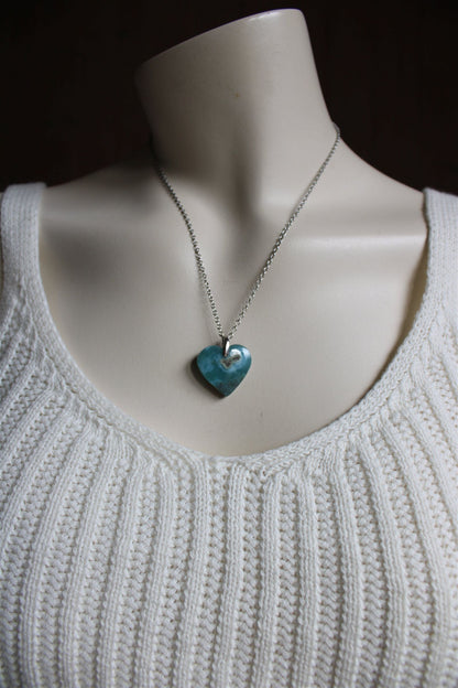 Collier cœur de larimar République Dominicaine - Aurore Lune 