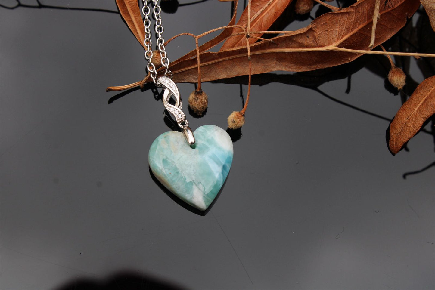 Collier coeur en larimar - Aurore Lune 