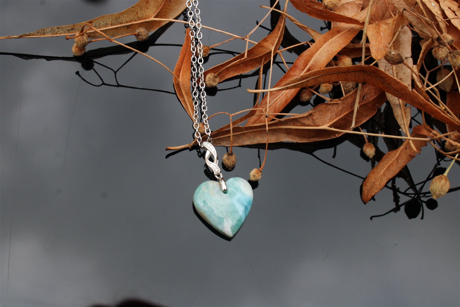 Collier coeur en larimar - Aurore Lune 