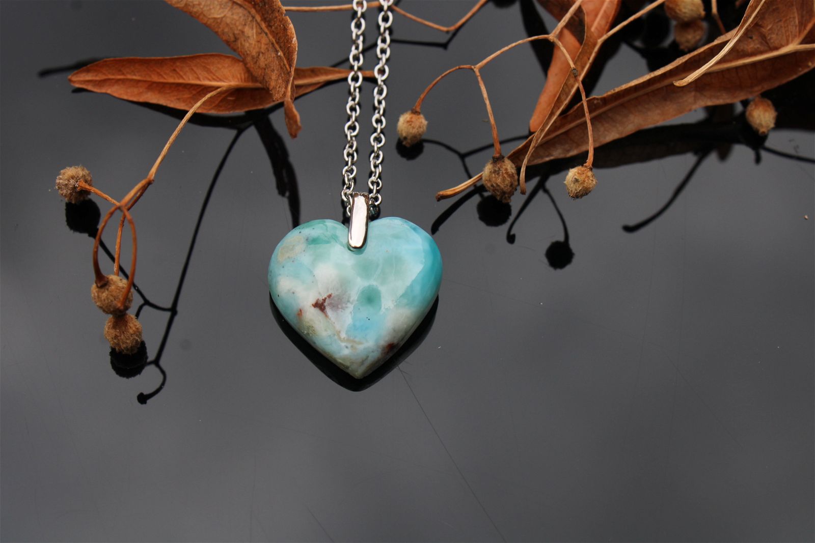 Collier coeur en larimar - Aurore Lune 