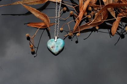 Collier coeur en larimar - Aurore Lune 