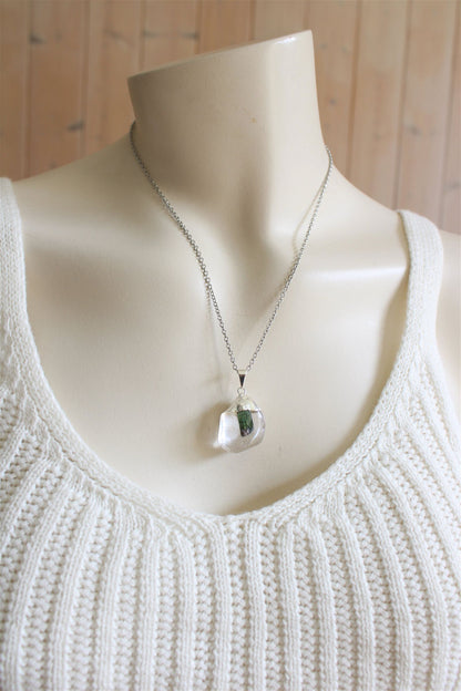 Collier cristal de roche et tourmaline verte avec chaîne - Aurore Lune 