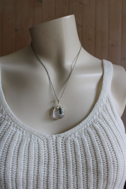 Collier cristal de roche et tourmaline verte avec chaîne - Aurore Lune 