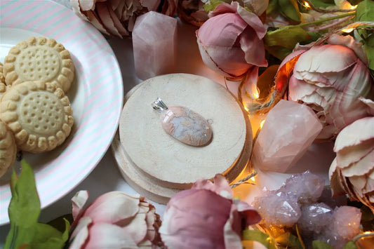 Collier de douceur en agate candy cotton - Aurore Lune 