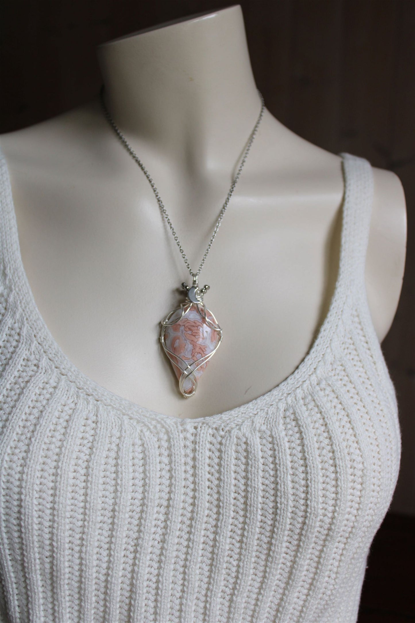 Collier de douceur en agate candy cotton - Aurore Lune 