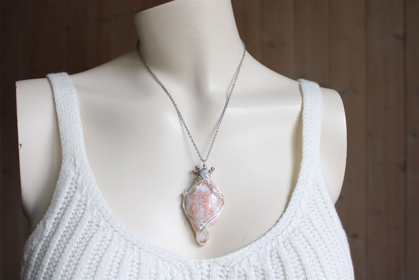 Collier de douceur en agate candy cotton - Aurore Lune 