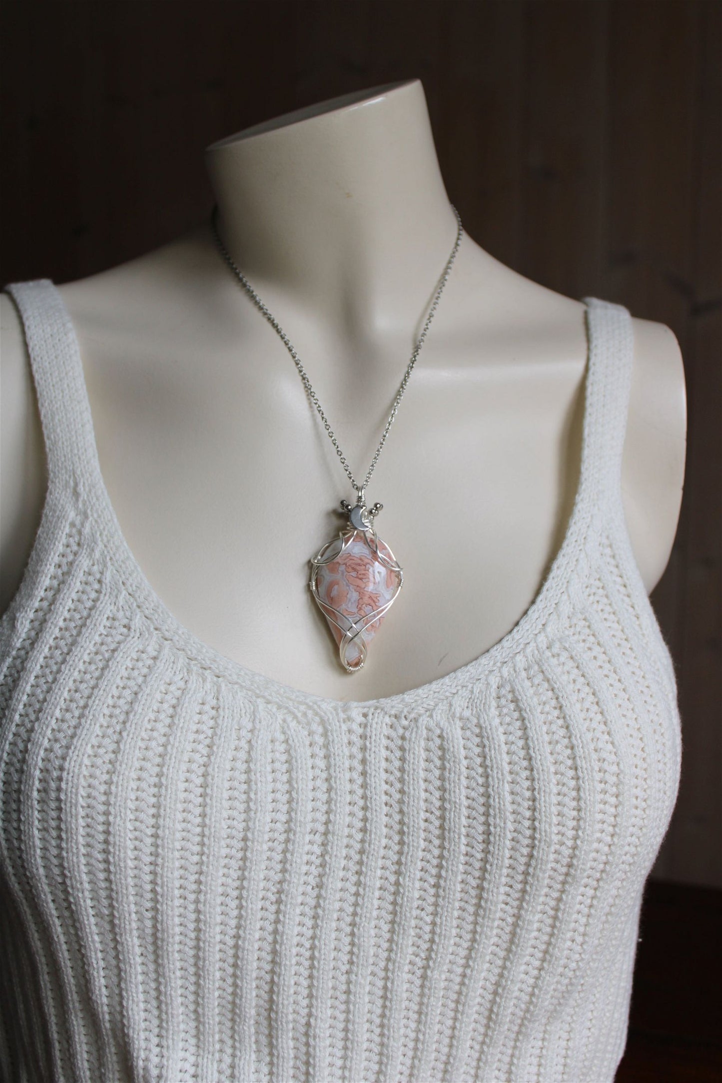 Collier de douceur en agate candy cotton - Aurore Lune 