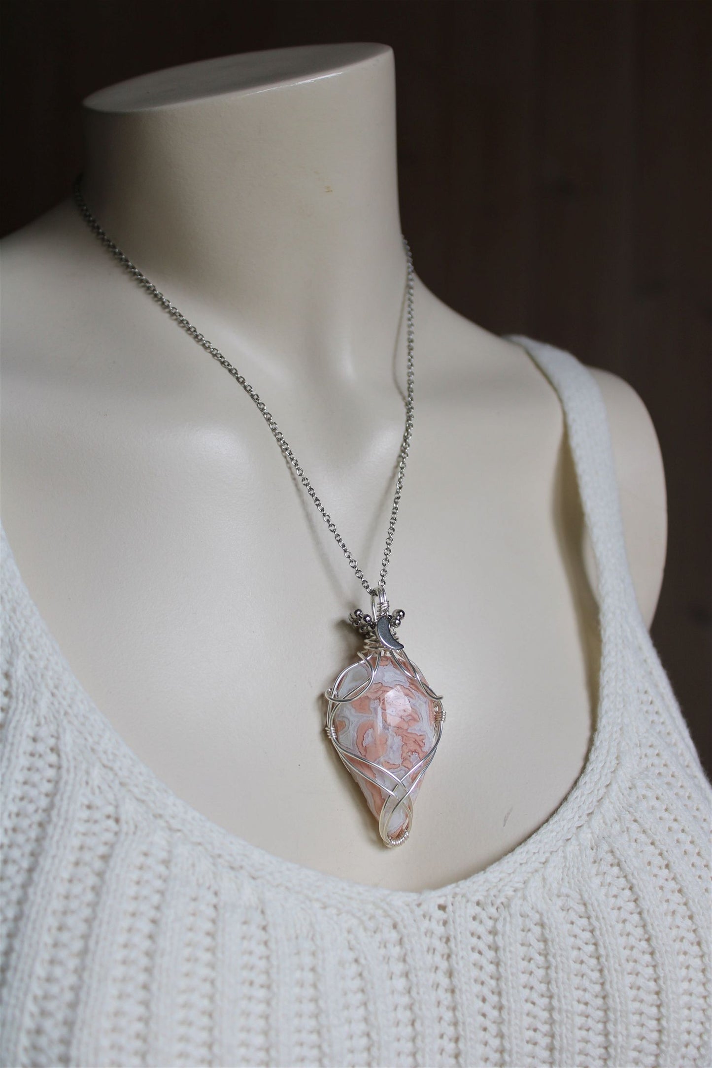 Collier de douceur en agate candy cotton - Aurore Lune 