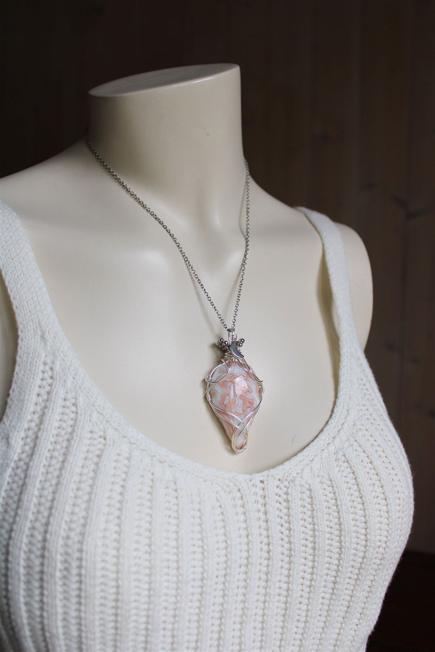 Collier de douceur en agate candy cotton - Aurore Lune 