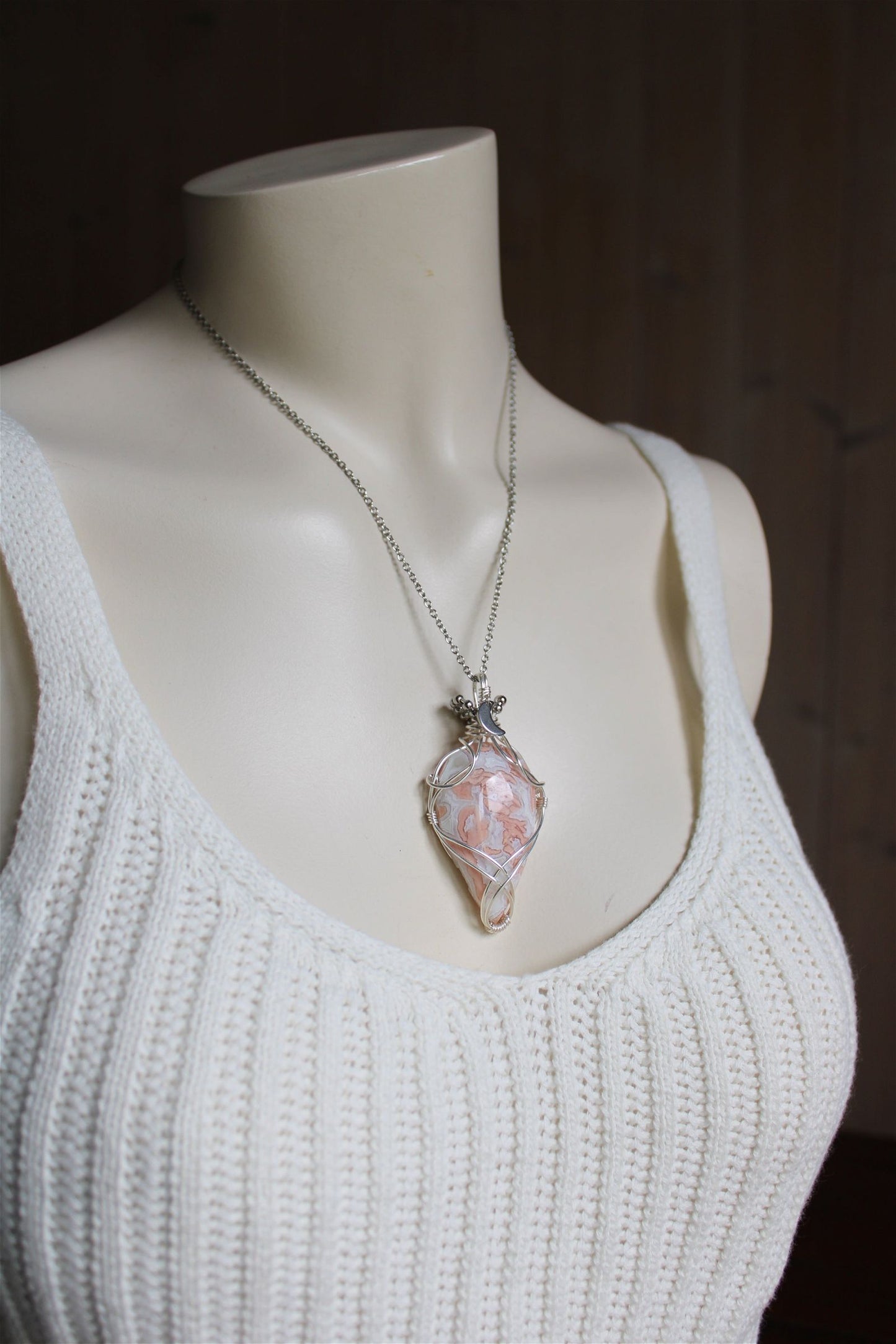 Collier de douceur en agate candy cotton - Aurore Lune 