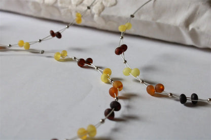 Collier en ambre mat certifié sur fil câblé 45cm - Lituanie - Aurore Lune 