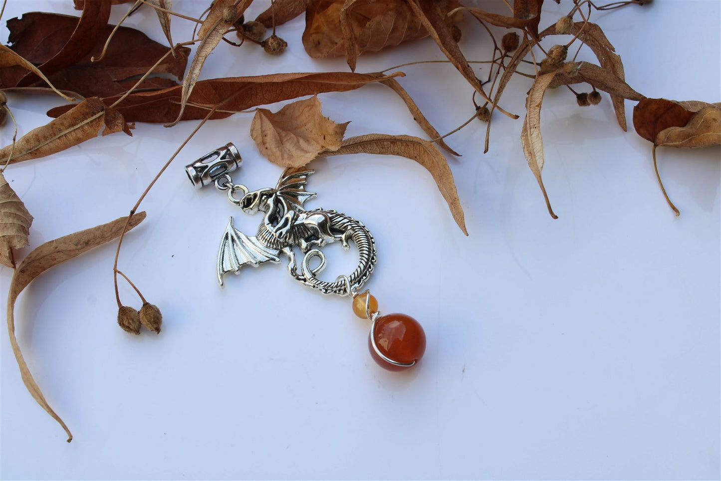 Collier en cornaline et Dragon - Aurore Lune 