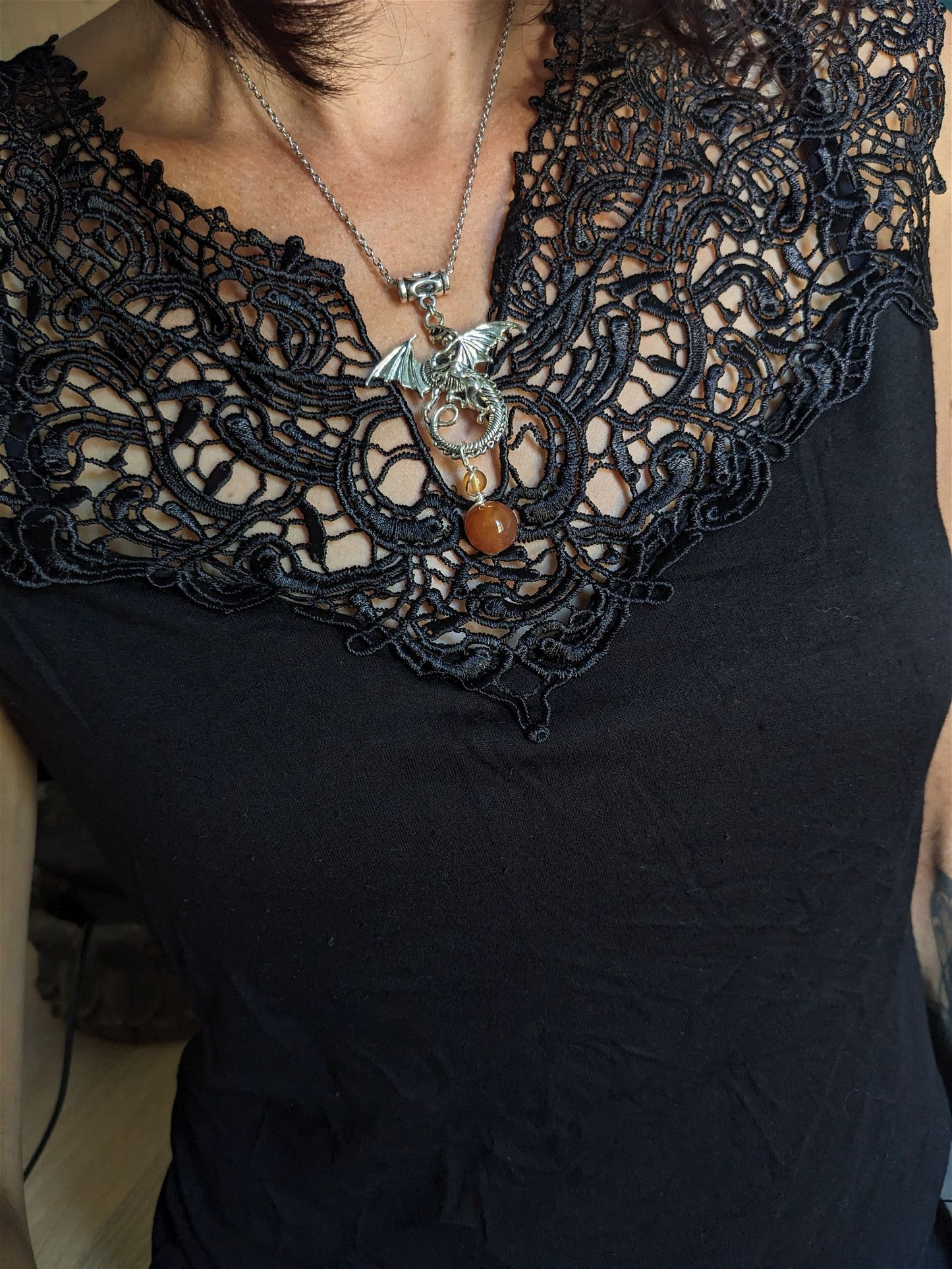 Collier en cornaline et Dragon - Aurore Lune 