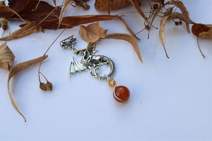 Collier en cornaline et Dragon - Aurore Lune 