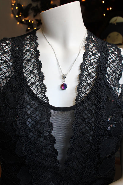 Collier fantaisie avec fausse pierre bicolore - Aurore Lune 