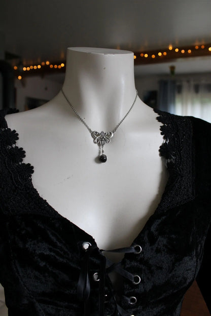 Collier * flambeau * Obsidienne argentée - baroque - boucles d'oreilles en option - Aurore Lune 