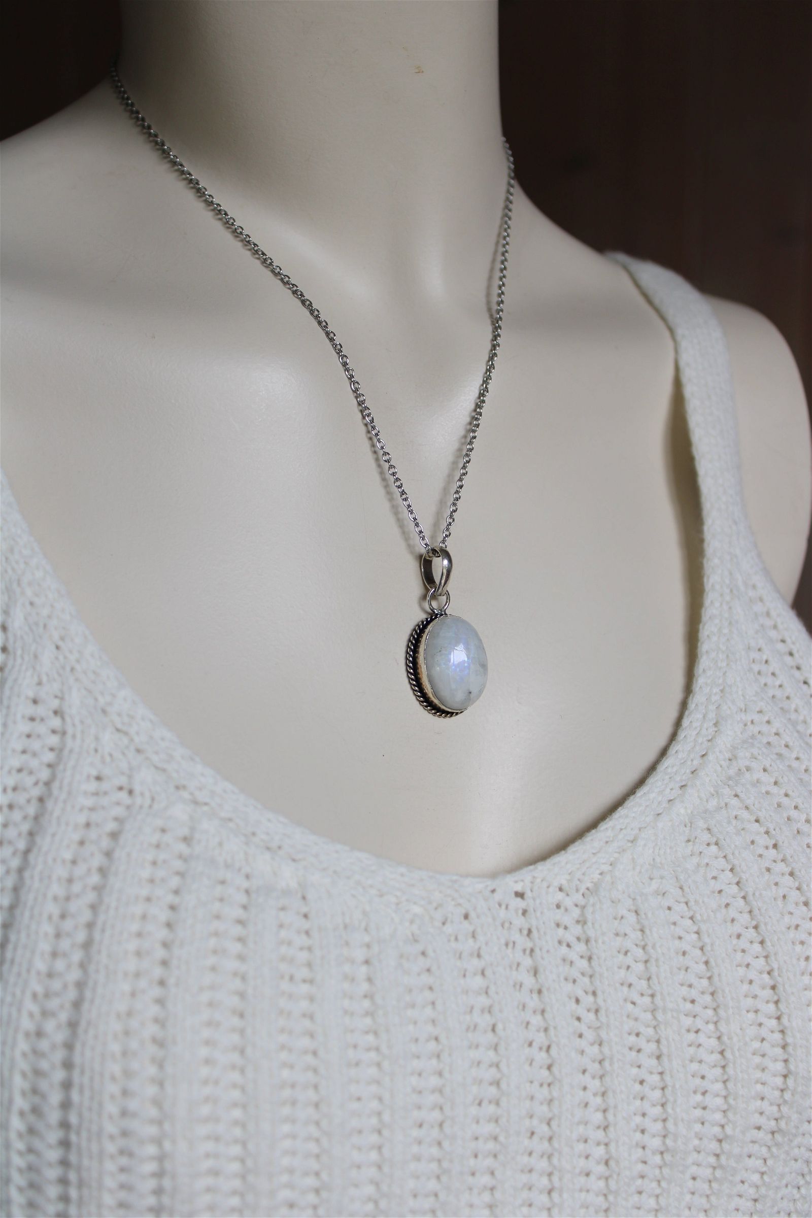 Collier labradorite blanche - Aurore Lune 