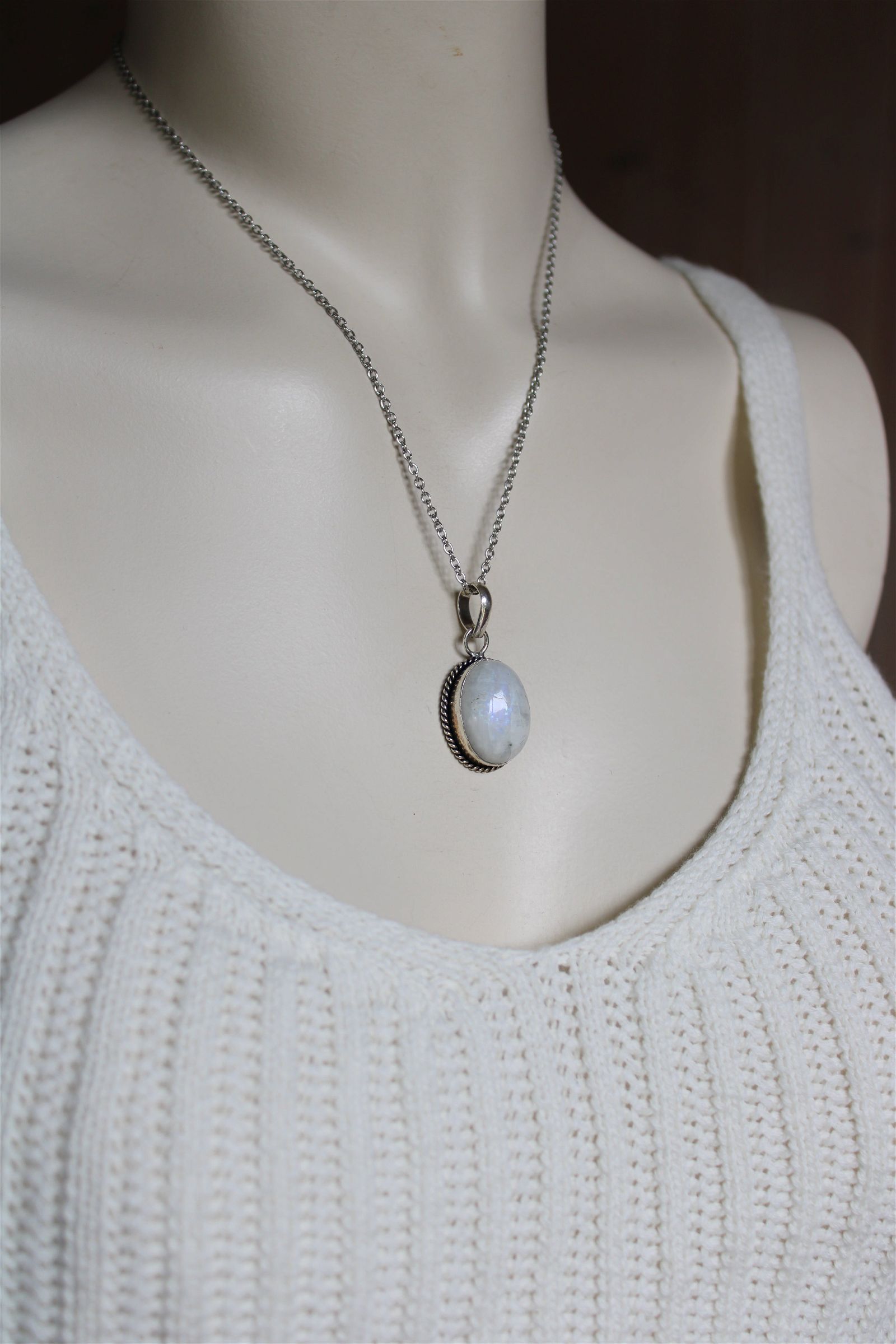 Collier labradorite blanche - Aurore Lune 