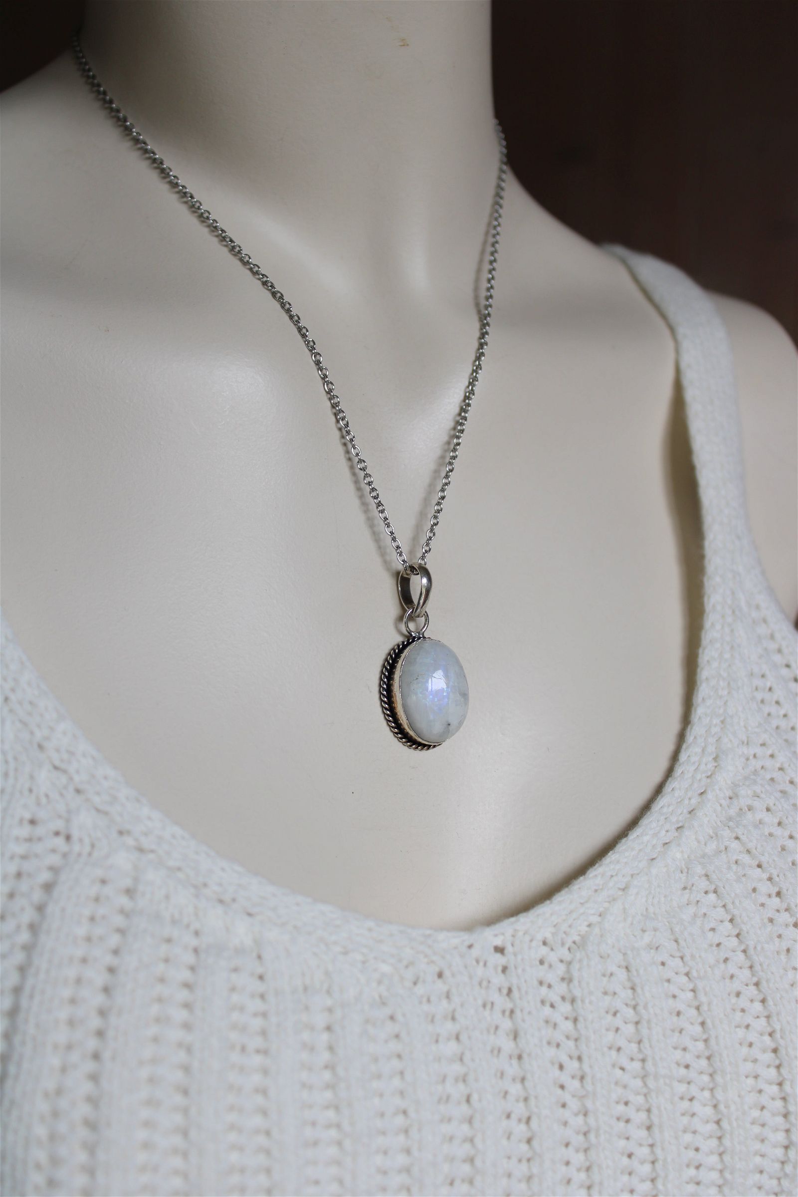 Collier labradorite blanche - Aurore Lune 