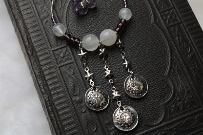 Collier labradorite blanche et décorations douces - Aurore Lune 