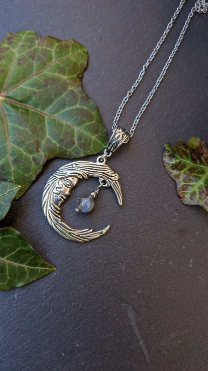 Collier labradorite et lune - Aurore Lune 