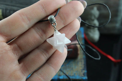 Collier merkaba en quartz rose - Aurore Lune 