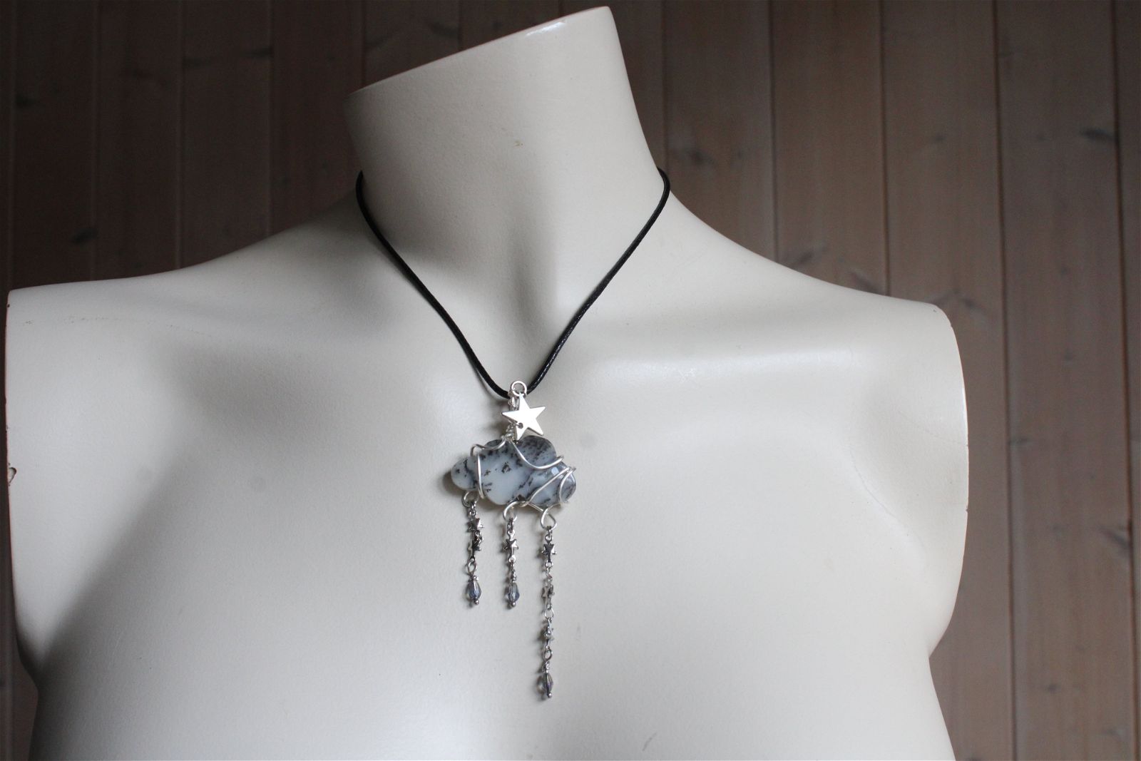 Collier nuage opale à dendrites ou merlinite - Aurore Lune 