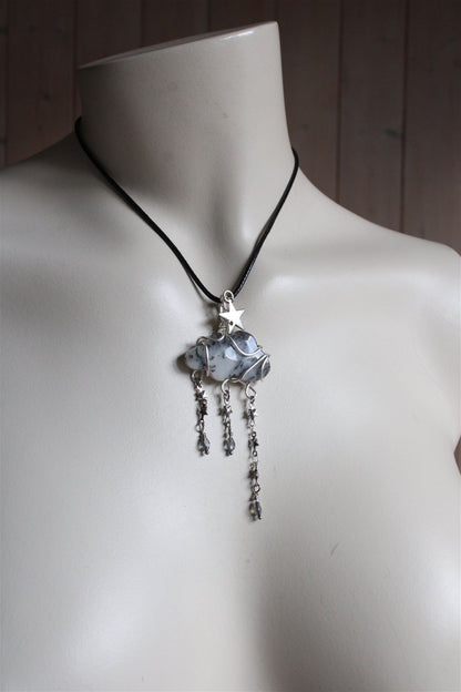 Collier nuage opale à dendrites ou merlinite - Aurore Lune 