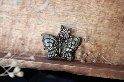 Collier papillon en obsidienne dorée - Aurore Lune 