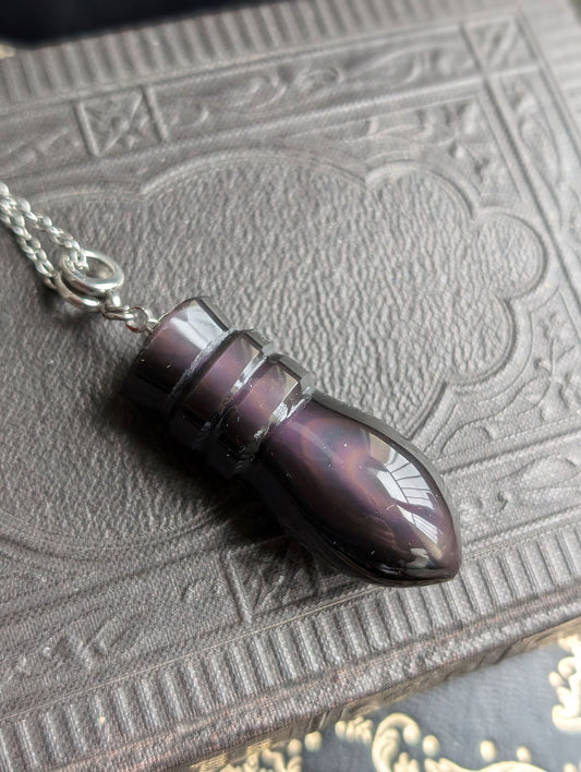 Collier pendule en obsidienne œil céleste ou arc en ciel - Aurore Lune 