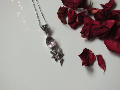 Collier pierre rose et fée - Aurore Lune 