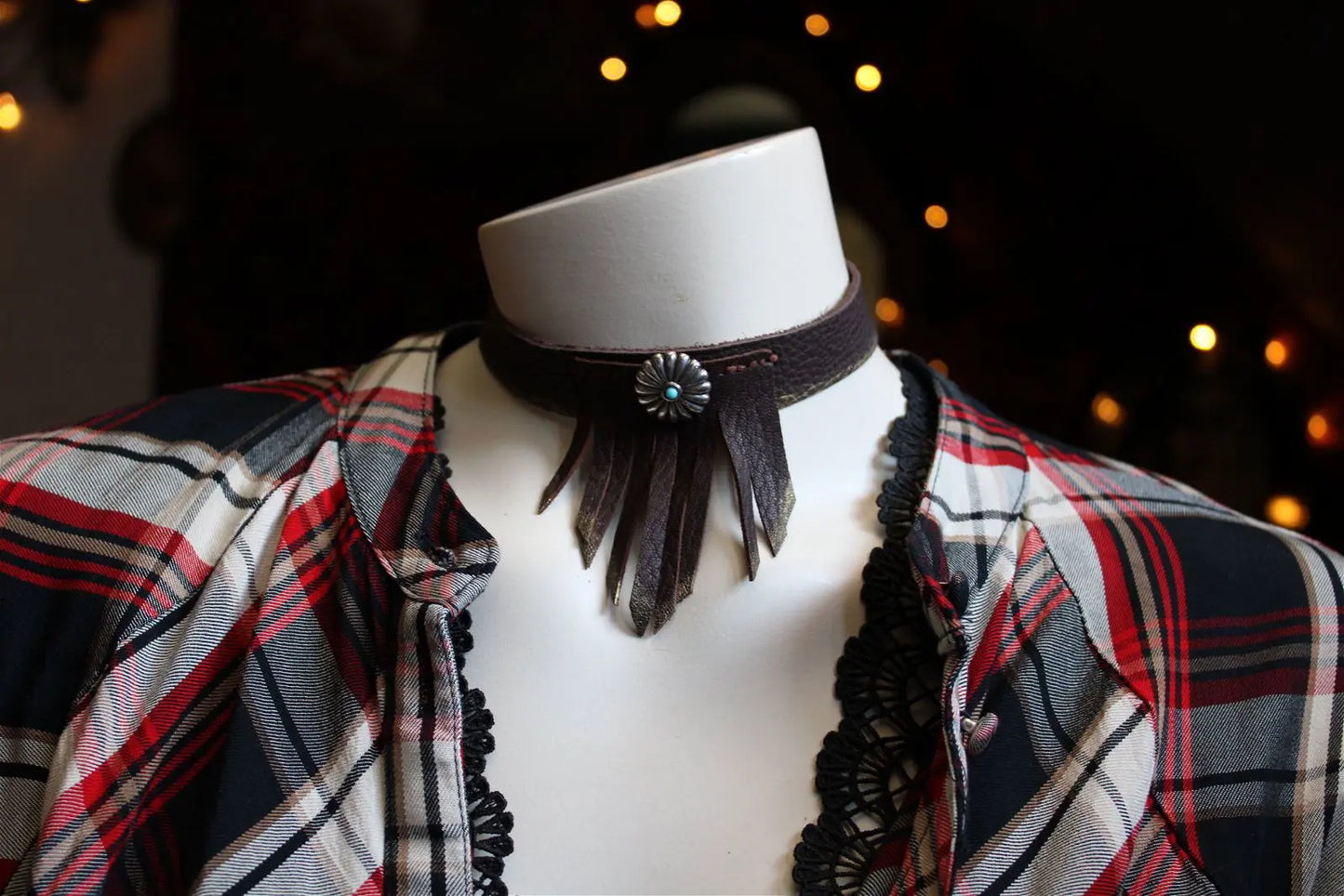 Collier ras-du-cou en cuir 33cm - Aurore Lune 