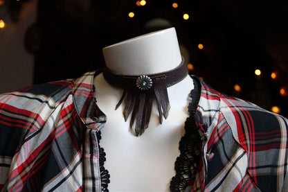 Collier ras-du-cou en cuir 33cm - Aurore Lune 