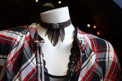 Collier ras-du-cou en cuir 33cm - Aurore Lune 