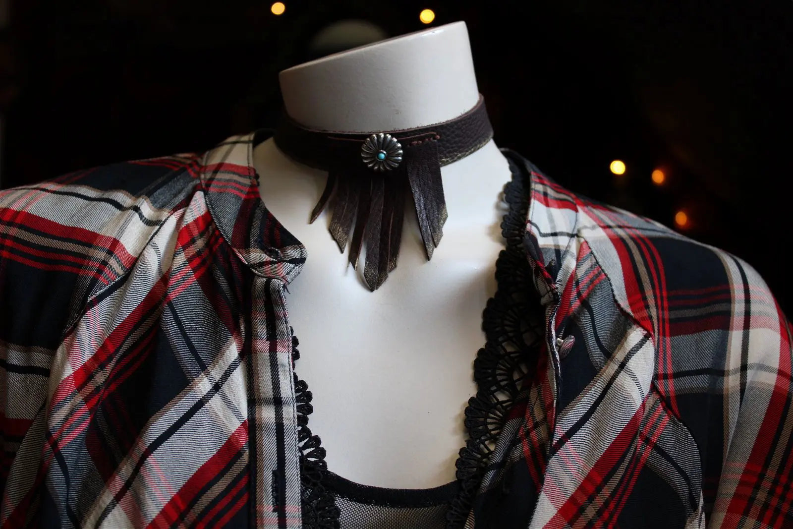 Collier ras-du-cou en cuir 33cm - Aurore Lune 