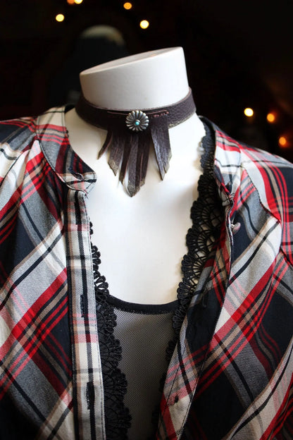 Collier ras-du-cou en cuir 33cm - Aurore Lune 