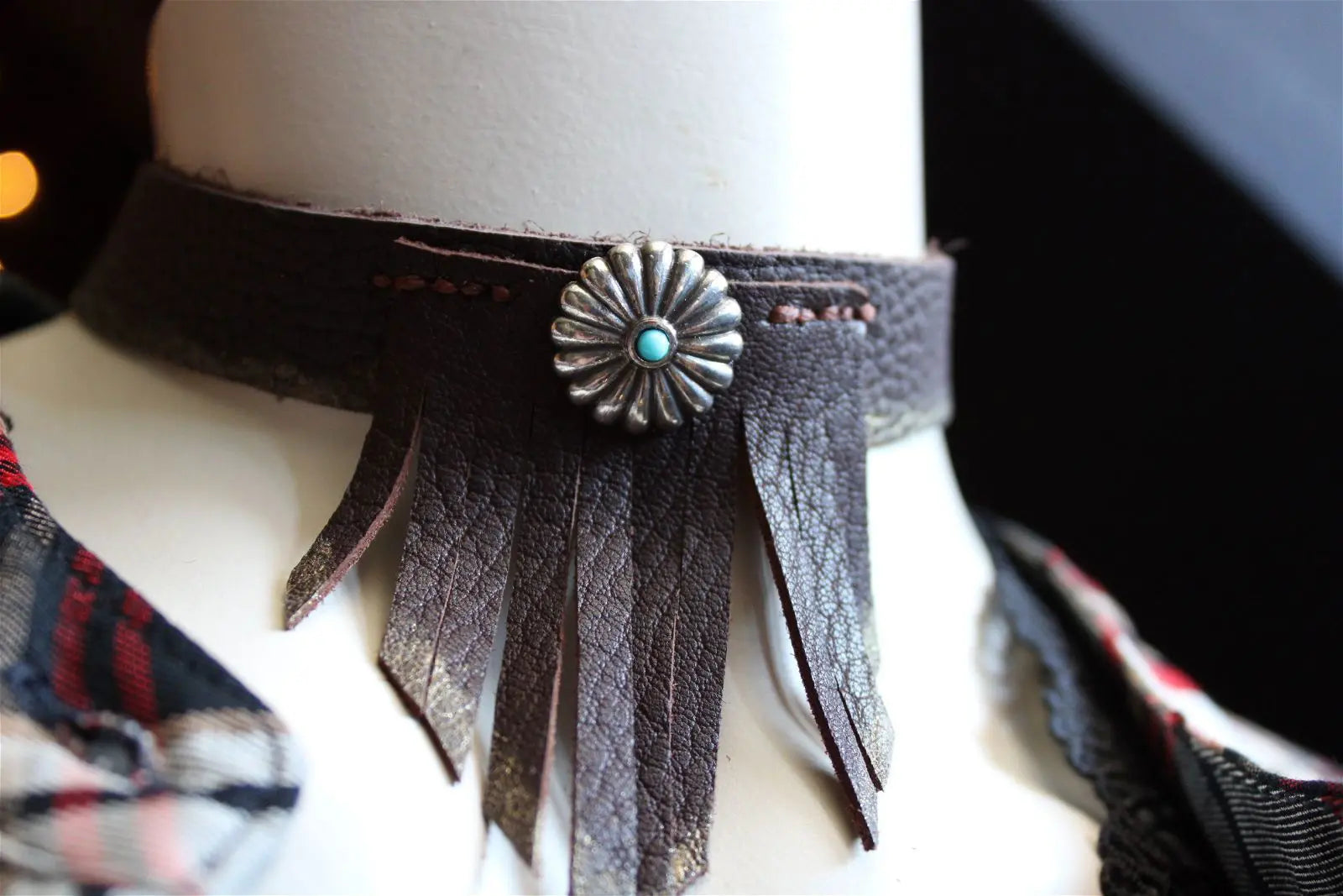 Collier ras-du-cou en cuir 33cm - Aurore Lune 