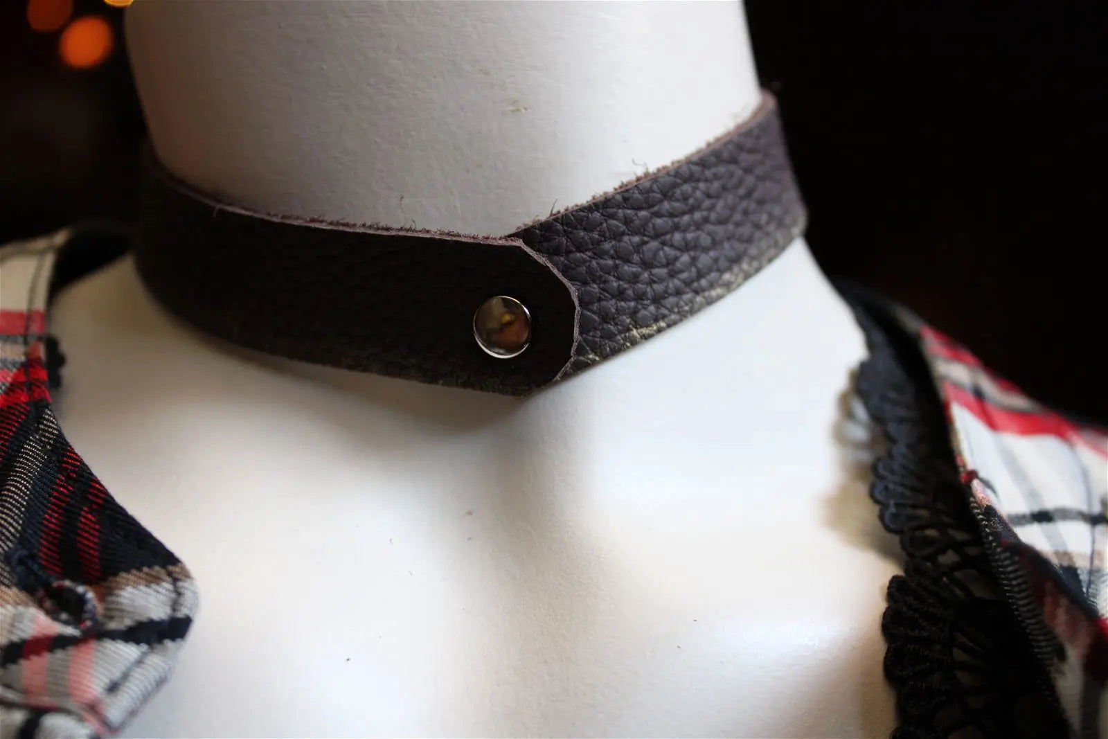 Collier ras-du-cou en cuir 33cm - Aurore Lune 