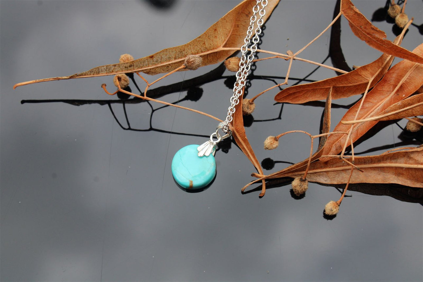 Collier turquoise RECONSTITUEE avec chaîne inox - Aurore Lune 