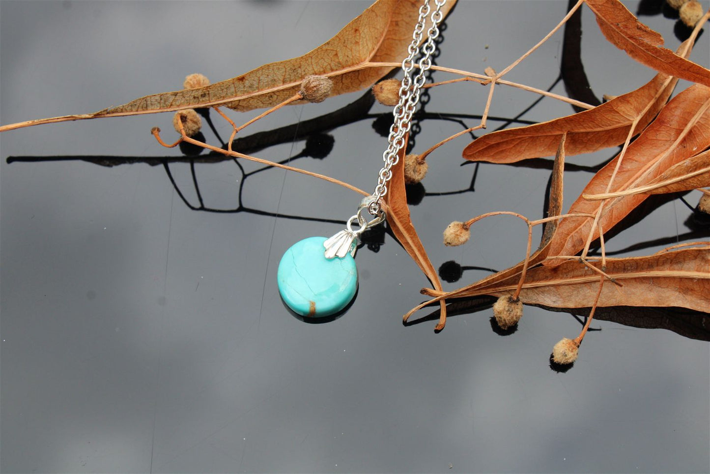 Collier turquoise RECONSTITUEE avec chaîne inox - Aurore Lune 