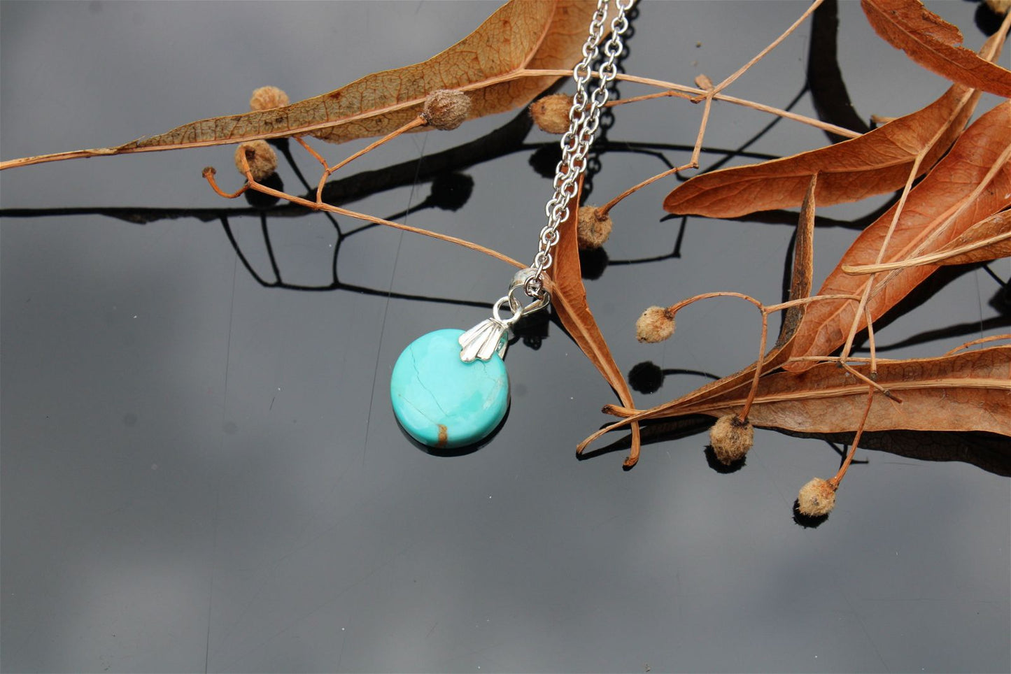 Collier turquoise RECONSTITUEE avec chaîne inox - Aurore Lune 