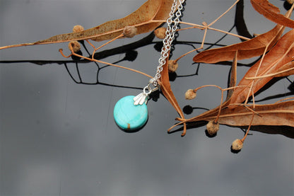 Collier turquoise RECONSTITUEE avec chaîne inox - Aurore Lune 